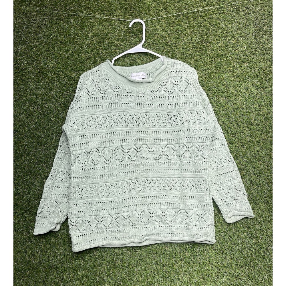 Vintage Paris Sports Club Sweater Womens Medium Green Textured Hand Knit Lace